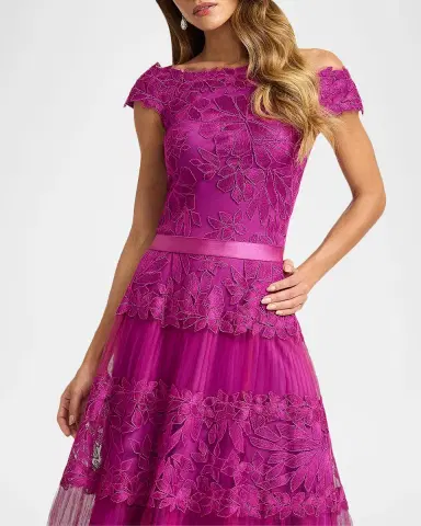 Tadashi Shoji Off-the-Shoulder Cap-Sleeve Lace Midi Dress | Thumbnail 4 Tadashi Shoji Off-the-Shoulder Cap-Sleeve Lace Midi Dress | Thumbnail 4