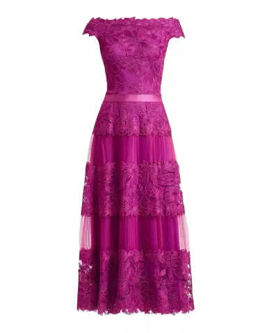 Tadashi Shoji Off-the-Shoulder Cap-Sleeve Lace Midi Dress | Thumbnail 1 Tadashi Shoji Off-the-Shoulder Cap-Sleeve Lace Midi Dress | Thumbnail 1