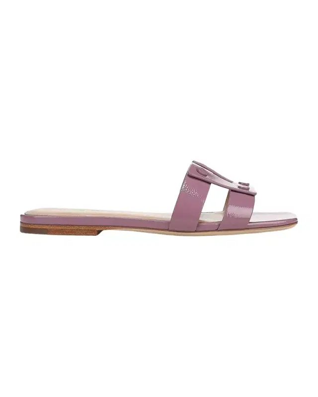 Via Patent Leather Flat Slide Sandals Via Patent Leather Flat Slide Sandals