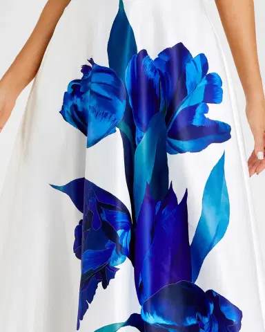 Mac Duggal Strapless Floral-Print Satin Midi Dress | Thumbnail 4 Mac Duggal Strapless Floral-Print Satin Midi Dress | Thumbnail 4