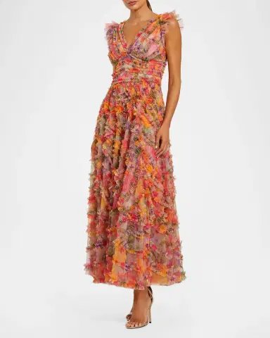 Mac Duggal Floral Ruffle Cap-Sleeve Maxi Dress | Thumbnail 2 Mac Duggal Floral Ruffle Cap-Sleeve Maxi Dress | Thumbnail 2