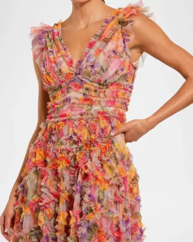 Mac Duggal Floral Ruffle Cap-Sleeve Maxi Dress | Thumbnail 4 Mac Duggal Floral Ruffle Cap-Sleeve Maxi Dress | Thumbnail 4
