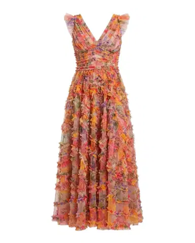 Mac Duggal Floral Ruffle Cap-Sleeve Maxi Dress | Thumbnail 1 Mac Duggal Floral Ruffle Cap-Sleeve Maxi Dress | Thumbnail 1