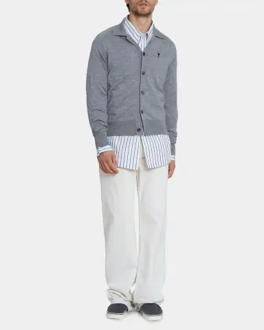 Ami Paris Men's Embroidered-Logo Wool Knit Cardigan | Thumbnail 2 Ami Paris Men's Embroidered-Logo Wool Knit Cardigan | Thumbnail 2