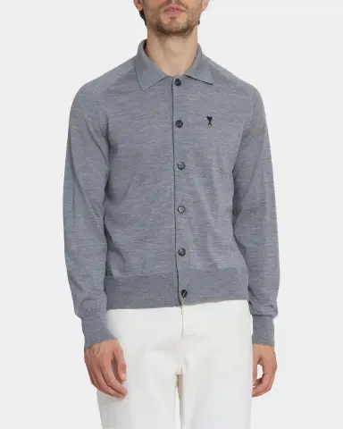 Ami Paris Men's Embroidered-Logo Wool Knit Cardigan | Thumbnail 4 Ami Paris Men's Embroidered-Logo Wool Knit Cardigan | Thumbnail 4