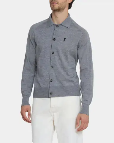 Ami Paris Men's Embroidered-Logo Wool Knit Cardigan | Thumbnail 6 Ami Paris Men's Embroidered-Logo Wool Knit Cardigan | Thumbnail 6