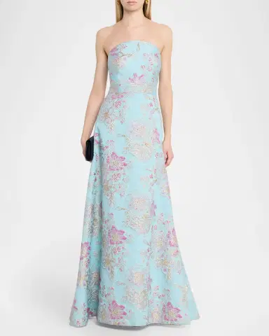 Rickie Freeman for Teri Jon Strapless Metallic Floral Jacquard Gown | Thumbnail 2 Rickie Freeman for Teri Jon Strapless Metallic Floral Jacquard Gown | Thumbnail 2