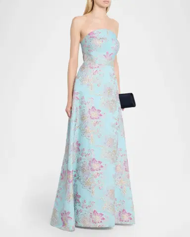 Rickie Freeman for Teri Jon Strapless Metallic Floral Jacquard Gown | Thumbnail 4 Rickie Freeman for Teri Jon Strapless Metallic Floral Jacquard Gown | Thumbnail 4
