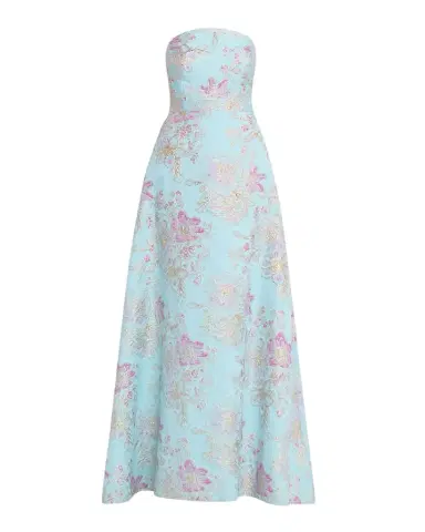 Rickie Freeman for Teri Jon Strapless Metallic Floral Jacquard Gown | Thumbnail 1 Rickie Freeman for Teri Jon Strapless Metallic Floral Jacquard Gown | Thumbnail 1