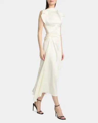 Victoria Beckham Draped Sleeve Satin Midi Dress | Thumbnail 2 Victoria Beckham Draped Sleeve Satin Midi Dress | Thumbnail 2
