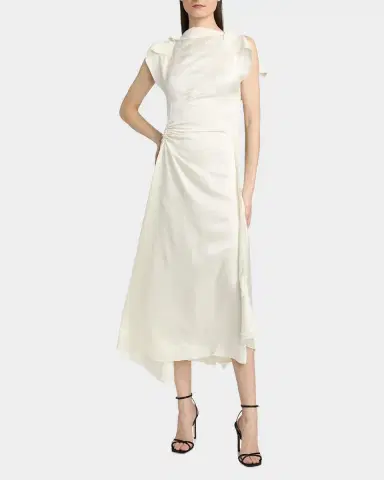 Victoria Beckham Draped Sleeve Satin Midi Dress | Thumbnail 4 Victoria Beckham Draped Sleeve Satin Midi Dress | Thumbnail 4