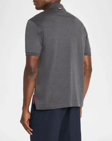 Thom Browne Heather Polo Shirt with Striped Pocket | Thumbnail 2 Thom Browne Heather Polo Shirt with Striped Pocket | Thumbnail 2