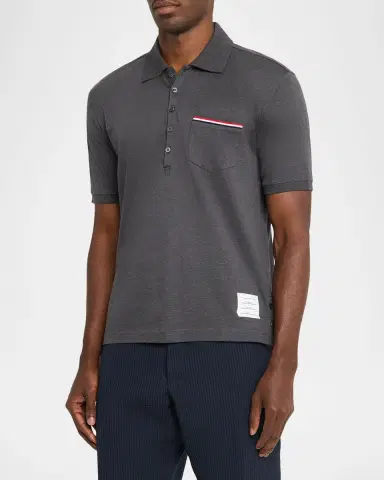 Thom Browne Heather Polo Shirt with Striped Pocket | Thumbnail 3 Thom Browne Heather Polo Shirt with Striped Pocket | Thumbnail 3
