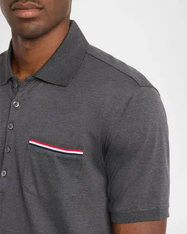 Thom Browne Heather Polo Shirt with Striped Pocket | Thumbnail 5 Thom Browne Heather Polo Shirt with Striped Pocket | Thumbnail 5