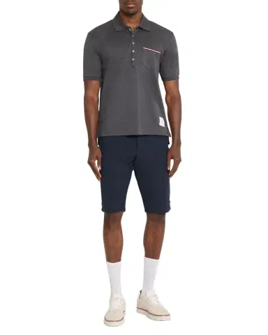 Thom Browne Heather Polo Shirt with Striped Pocket | Thumbnail 1 Thom Browne Heather Polo Shirt with Striped Pocket | Thumbnail 1