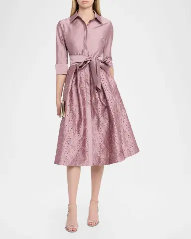 Rickie Freeman for Teri Jon Taffeta Shirt Dress w/ Eyelet Skirt | Thumbnail 2 Rickie Freeman for Teri Jon Taffeta Shirt Dress w/ Eyelet Skirt | Thumbnail 2