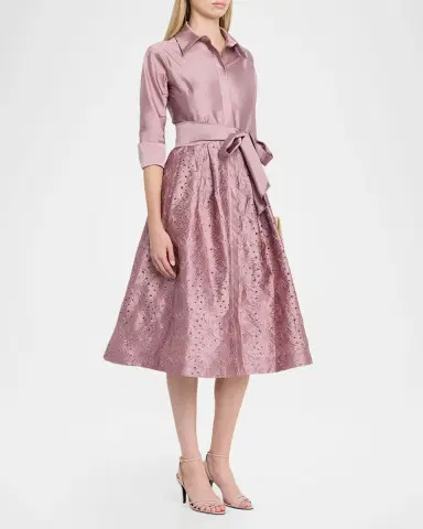 Rickie Freeman for Teri Jon Taffeta Shirt Dress w/ Eyelet Skirt | Thumbnail 4 Rickie Freeman for Teri Jon Taffeta Shirt Dress w/ Eyelet Skirt | Thumbnail 4