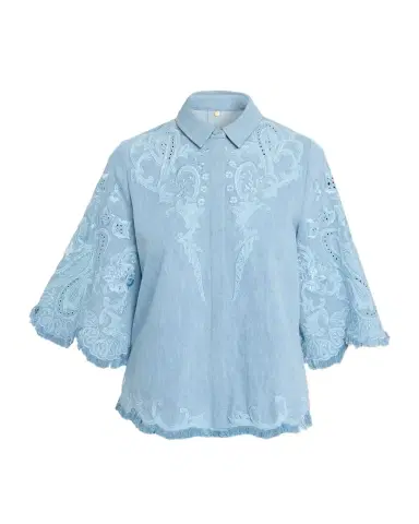 Kobi Halperin Hadley Floral Embroidered Denim Blouse | Thumbnail 1 Kobi Halperin Hadley Floral Embroidered Denim Blouse | Thumbnail 1