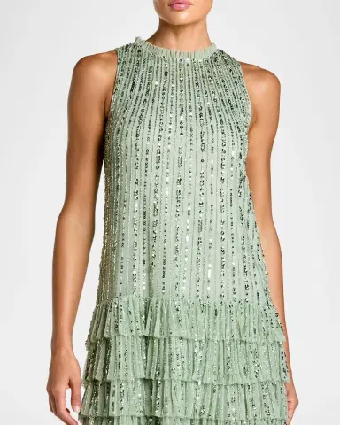 Mac Duggal Ruffle-Trim Bead and Sequin Mini Shift Dress | Thumbnail 4 Mac Duggal Ruffle-Trim Bead and Sequin Mini Shift Dress | Thumbnail 4