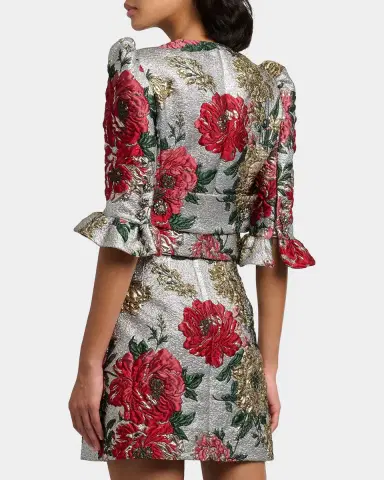 Dolce & Gabbana Metallic Floral Brocade Ruffle Crop Jacket | Thumbnail 3 Dolce & Gabbana Metallic Floral Brocade Ruffle Crop Jacket | Thumbnail 3