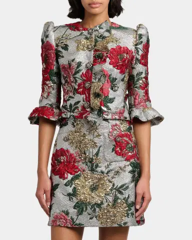 Dolce & Gabbana Metallic Floral Brocade Ruffle Crop Jacket | Thumbnail 4 Dolce & Gabbana Metallic Floral Brocade Ruffle Crop Jacket | Thumbnail 4
