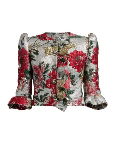 Dolce & Gabbana Metallic Floral Brocade Ruffle Crop Jacket | Thumbnail 1 Dolce & Gabbana Metallic Floral Brocade Ruffle Crop Jacket | Thumbnail 1