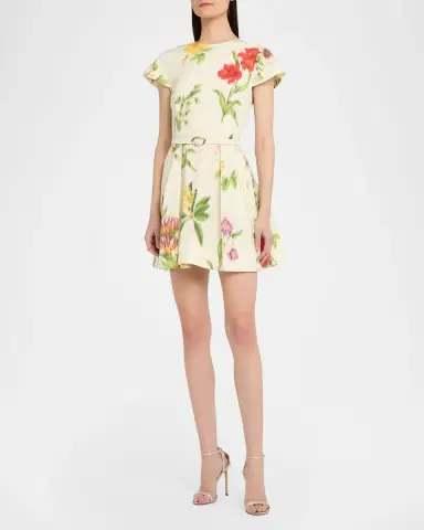Oscar de la Renta Chine Floral-Print Poplin Short-Sleeve Belted Mini Dress | Thumbnail 4 Oscar de la Renta Chine Floral-Print Poplin Short-Sleeve Belted Mini Dress | Thumbnail 4