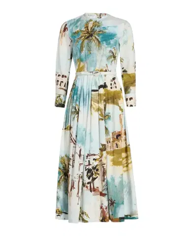 Oscar de la Renta Long-Sleeve Landscape-Print Cotton Poplin Midi Shirtdress With Belt | Thumbnail 1 Oscar de la Renta Long-Sleeve Landscape-Print Cotton Poplin Midi Shirtdress With Belt | Thumbnail 1