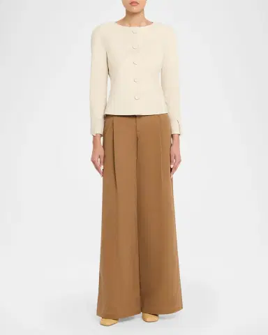 Chloé Exaggerated Shoulder Single-Breasted Collarless Jacket | Thumbnail 2 Chloé Exaggerated Shoulder Single-Breasted Collarless Jacket | Thumbnail 2