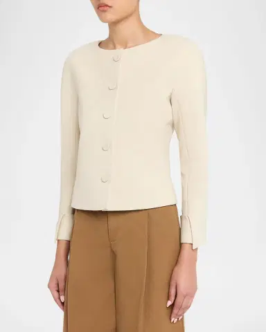 Chloé Exaggerated Shoulder Single-Breasted Collarless Jacket | Thumbnail 4 Chloé Exaggerated Shoulder Single-Breasted Collarless Jacket | Thumbnail 4