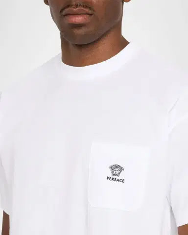 Versace Men's Embroidered-Medusa Jersey Pocket Crewneck T-Shirt | Thumbnail 5 Versace Men's Embroidered-Medusa Jersey Pocket Crewneck T-Shirt | Thumbnail 5