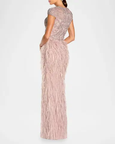 Mac Duggal Beaded Feather-Trim Column Gown | Thumbnail 3 Mac Duggal Beaded Feather-Trim Column Gown | Thumbnail 3