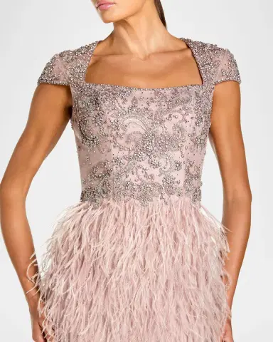 Mac Duggal Beaded Feather-Trim Column Gown | Thumbnail 4 Mac Duggal Beaded Feather-Trim Column Gown | Thumbnail 4