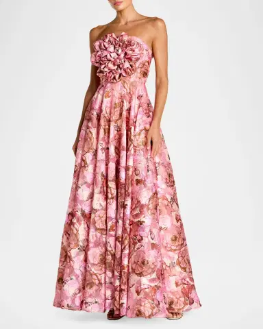 Mac Duggal Strapless Floral A-Line Gown w/ 3D Flower | Thumbnail 2 Mac Duggal Strapless Floral A-Line Gown w/ 3D Flower | Thumbnail 2