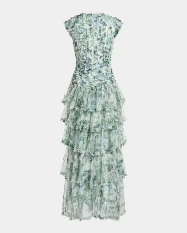 Mac Duggal Floral Mesh Ruffled V-Neck Maxi Dress | Thumbnail 5 Mac Duggal Floral Mesh Ruffled V-Neck Maxi Dress | Thumbnail 5