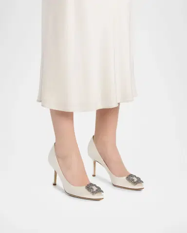 Manolo Blahnik 70mm Hangisi Satin Pumps with Crystal Buckle | Thumbnail 5 Manolo Blahnik 70mm Hangisi Satin Pumps with Crystal Buckle | Thumbnail 5