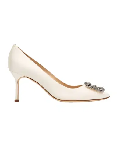 Manolo Blahnik 70mm Hangisi Satin Pumps with Crystal Buckle | Thumbnail 1 Manolo Blahnik 70mm Hangisi Satin Pumps with Crystal Buckle | Thumbnail 1
