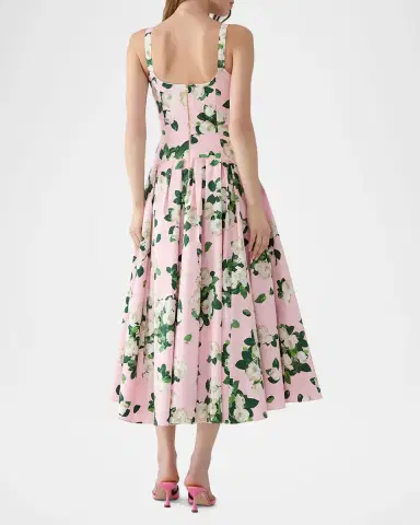 Carolina Herrera Rose-Print Pleated Drop-Waist Midi Dress | Thumbnail 3 Carolina Herrera Rose-Print Pleated Drop-Waist Midi Dress | Thumbnail 3