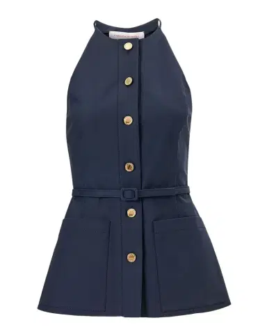 Carolina Herrera Button-Front Belted Halter Peplum Top | Thumbnail 1 Carolina Herrera Button-Front Belted Halter Peplum Top | Thumbnail 1