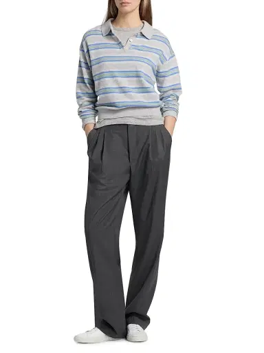 Guest in Residence Women's Collegiate-Striped Cashmere Polo Shirt - Stone Combo | Thumbnail 2 Guest in Residence Women's Collegiate-Striped Cashmere Polo Shirt - Stone Combo | Thumbnail 2