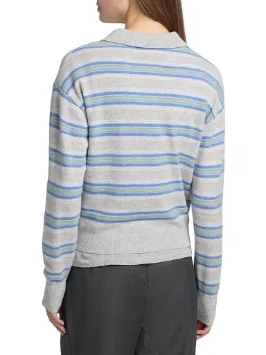 Guest in Residence Women's Collegiate-Striped Cashmere Polo Shirt - Stone Combo | Thumbnail 5 Guest in Residence Women's Collegiate-Striped Cashmere Polo Shirt - Stone Combo | Thumbnail 5