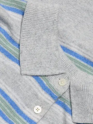 Guest in Residence Women's Collegiate-Striped Cashmere Polo Shirt - Stone Combo | Thumbnail 7 Guest in Residence Women's Collegiate-Striped Cashmere Polo Shirt - Stone Combo | Thumbnail 7