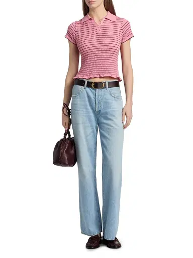 Guest in Residence Women's Smocked Cashmere Polo Top - Sprinkle Burnt Sienna | Thumbnail 2 Guest in Residence Women's Smocked Cashmere Polo Top - Sprinkle Burnt Sienna | Thumbnail 2