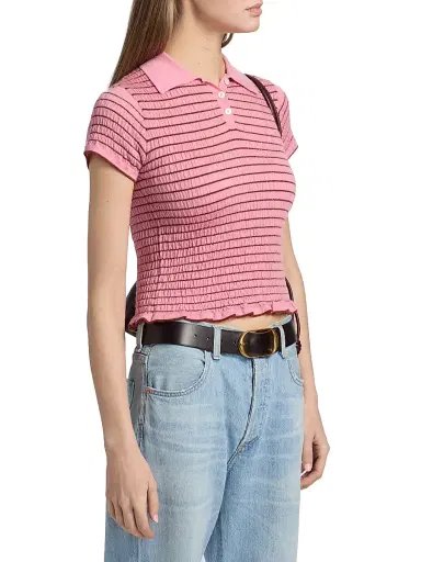 Guest in Residence Women's Smocked Cashmere Polo Top - Sprinkle Burnt Sienna | Thumbnail 4 Guest in Residence Women's Smocked Cashmere Polo Top - Sprinkle Burnt Sienna | Thumbnail 4