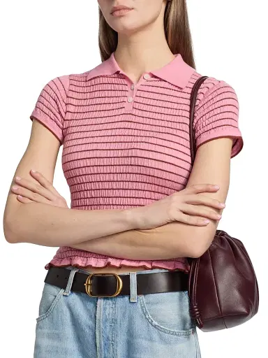 Guest in Residence Women's Smocked Cashmere Polo Top - Sprinkle Burnt Sienna | Thumbnail 6 Guest in Residence Women's Smocked Cashmere Polo Top - Sprinkle Burnt Sienna | Thumbnail 6