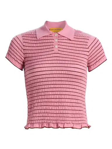 Guest in Residence Women's Smocked Cashmere Polo Top - Sprinkle Burnt Sienna | Thumbnail 1 Guest in Residence Women's Smocked Cashmere Polo Top - Sprinkle Burnt Sienna | Thumbnail 1