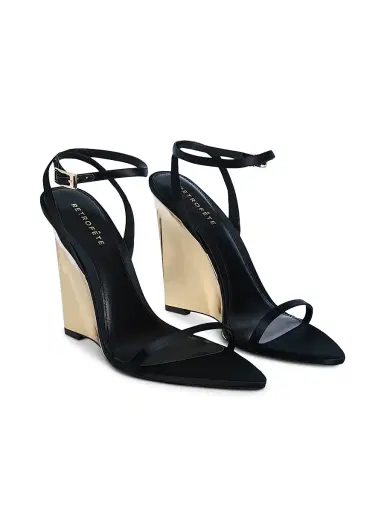 Retrofête Women's Nelly 110MM Silk Wedge Sandals - Black Gold Wedge | Thumbnail 2 Retrofête Women's Nelly 110MM Silk Wedge Sandals - Black Gold Wedge | Thumbnail 2