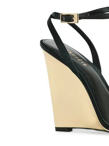 Retrofête Women's Nelly 110MM Silk Wedge Sandals - Black Gold Wedge | Thumbnail 4 Retrofête Women's Nelly 110MM Silk Wedge Sandals - Black Gold Wedge | Thumbnail 4