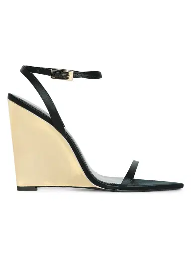 Retrofête Women's Nelly 110MM Silk Wedge Sandals - Black Gold Wedge | Thumbnail 1 Retrofête Women's Nelly 110MM Silk Wedge Sandals - Black Gold Wedge | Thumbnail 1
