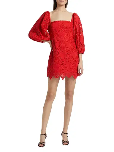 Cara Cara Women's Montauk Cotton Lace Minidress - Red Embroidered Eyelet - Size Small | Thumbnail 2 Cara Cara Women's Montauk Cotton Lace Minidress - Red Embroidered Eyelet - Size Small | Thumbnail 2